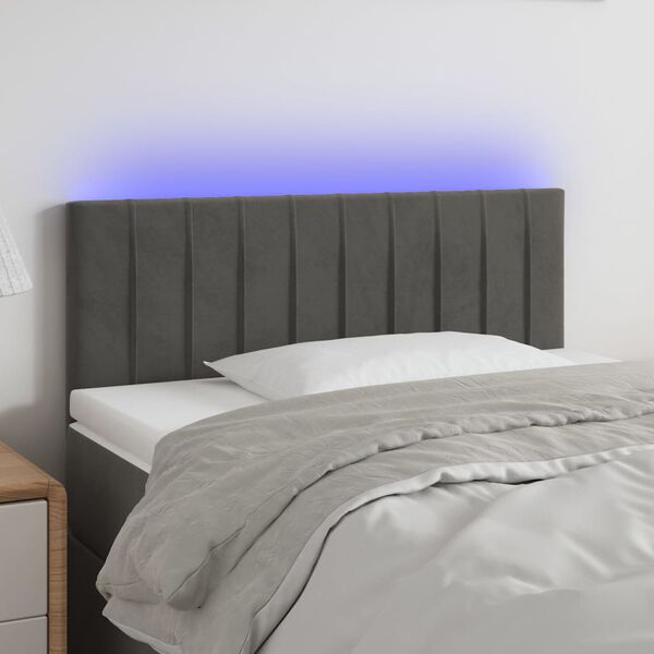 vidaXL T&ecirc;te de lit &agrave; LED Gris fonc&eacute; 90x5x78/88 cm Velours