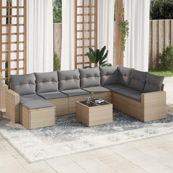 vidaXL Salon de jardin avec coussins 9 pcs beige r&eacute;sine tress&eacute;e