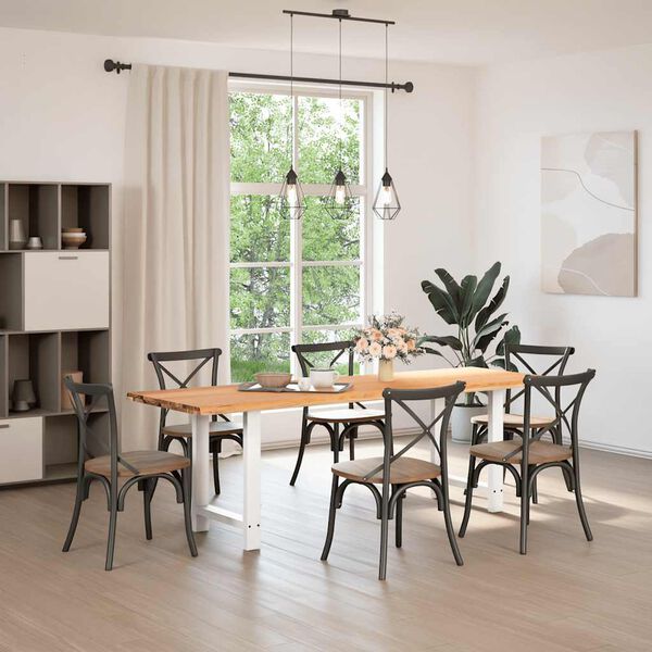 vidaXL Table &agrave; manger et bord naturel bois massif ch&ecirc;ne rectangulaire