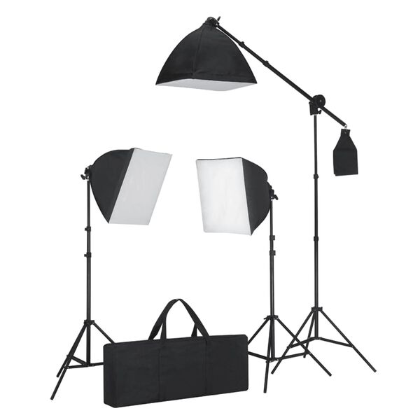 vidaXL Kit de studio photo avec bo&icirc;tes &agrave; lumi&egrave;re et toile de fond