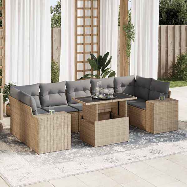 vidaXL Salon de jardin avec coussins 8 pcs beige r&eacute;sine tress&eacute;e