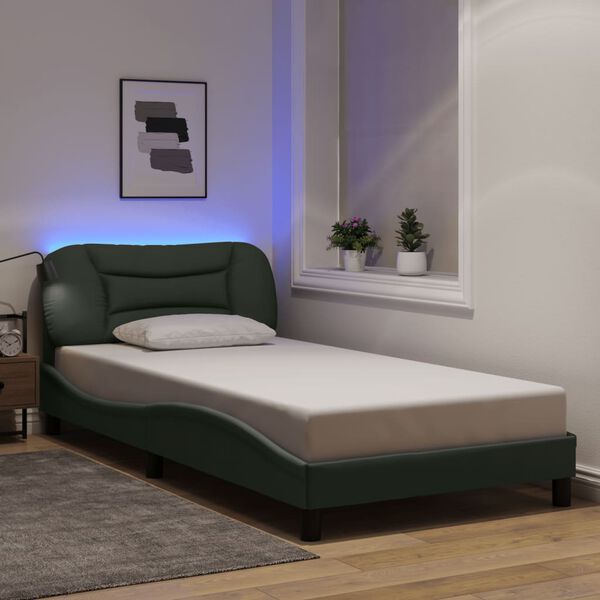 vidaXL Cadre de lit avec LED sans matelas Hvar gris fonc&eacute; 100x200 cm tissu