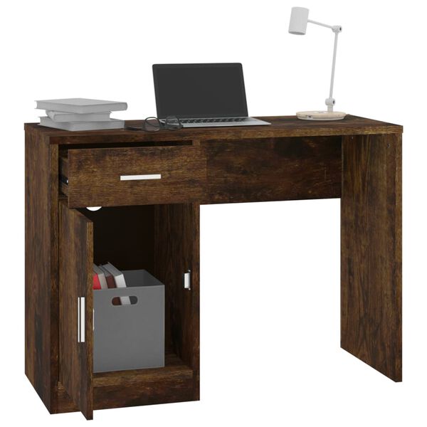 vidaXL Bureau avec tiroir et armoire Ch&ecirc;ne fum&eacute; 100x40x73 cm