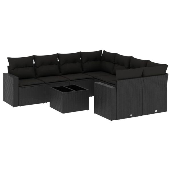 vidaXL Salon de jardin 9 pcs avec coussins noir r&eacute;sine tress&eacute;e