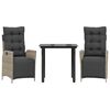 vidaXL Ensemble &agrave; manger de jardin 3pcs coussins gris clair poly rotin