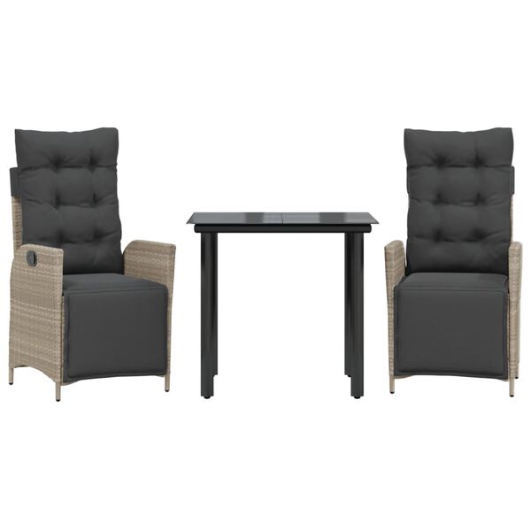 vidaXL Ensemble &agrave; manger de jardin 3pcs coussins gris clair poly rotin