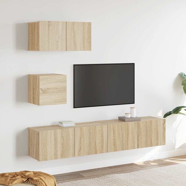 vidaXL Ensemble de meubles TV 4 pcs Ch&ecirc;ne sonoma Bois d'ing&eacute;nierie