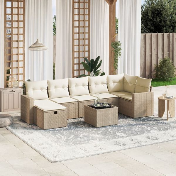 vidaXL Salon de jardin avec coussins 8 pcs beige r&eacute;sine tress&eacute;e