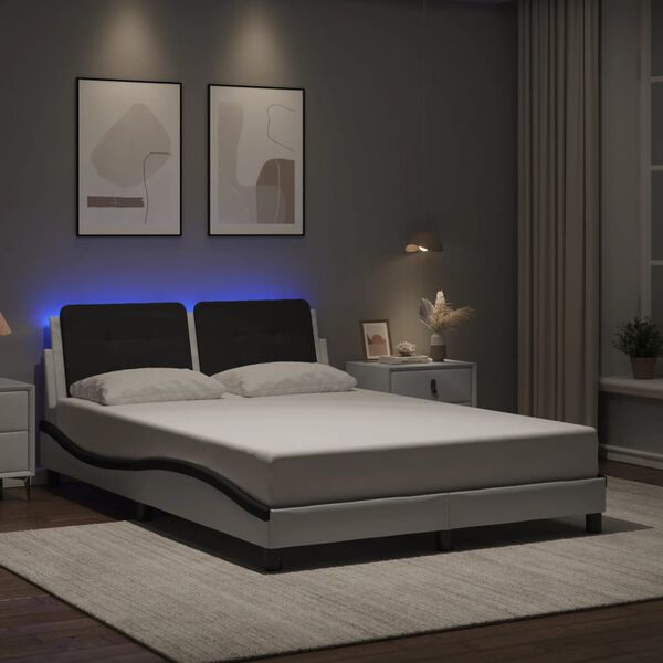 vidaXL Cadre de lit avec LED sans matelas Zadar blanc et noir 120x200 cm
