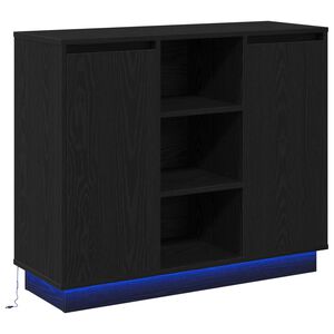 vidaXL Buffet LED Ch&ecirc;ne noir 90 x 32 x 75 cm Bois d'ing&eacute;nierie