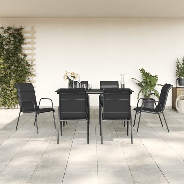 vidaXL Ensemble à manger de jardin 7 pcs noir textilène et acier