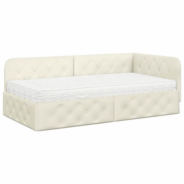 vidaXL Cadre de lit d'angle avec matelas Cr&egrave;me 90 x 190 cm Velours