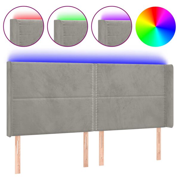 vidaXL T&ecirc;te de lit &agrave; LED Gris clair 163x16x118/128 cm Velours