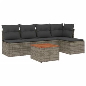 vidaXL Salon de jardin 6 pcs avec coussins gris r&eacute;sine tress&eacute;e
