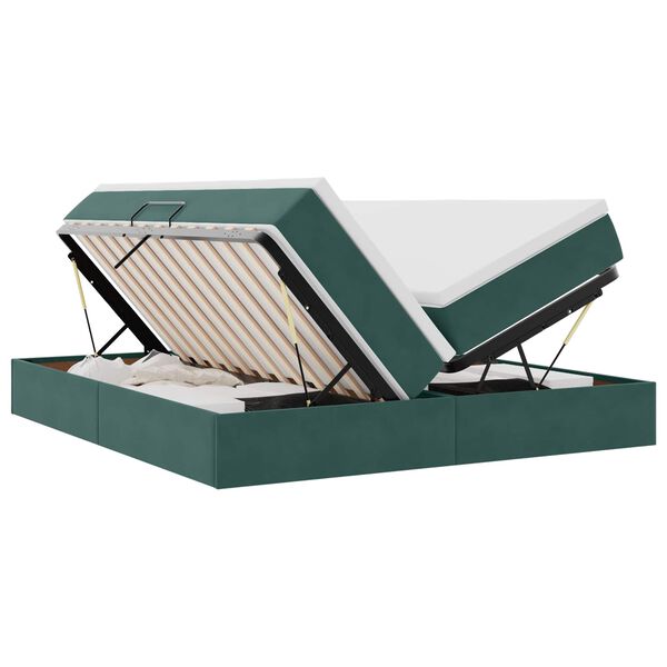 vidaXL Lit avec rangement et matelas Vert fonc&eacute; 200 x 200 cm Velours