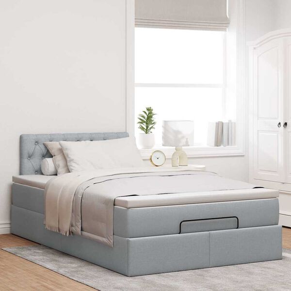 vidaXL Lit ottoman avec matelas gris clair 120x200 cm tissu