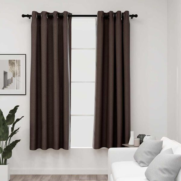 vidaXL Rideaux occultants Aspect lin avec &oelig;illets 2pcs Taupe 140x175cm