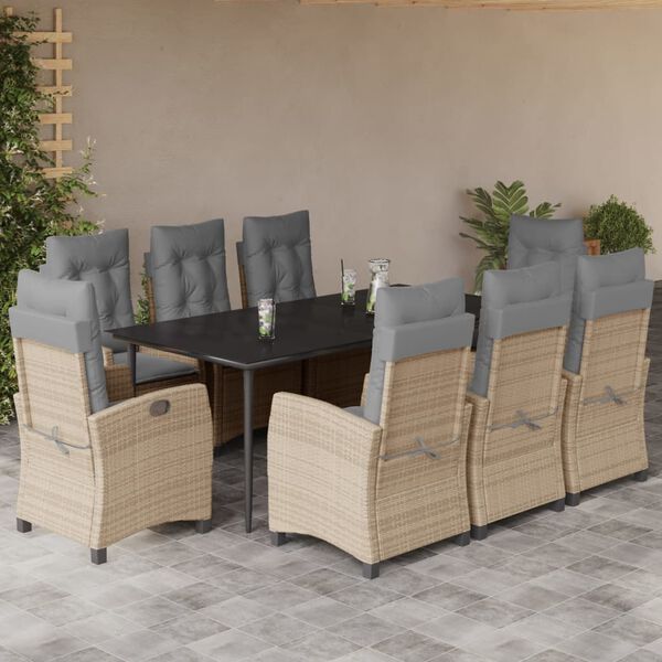 vidaXL Ensemble &agrave; manger de jardin et coussins 9 pcs m&eacute;lange beige