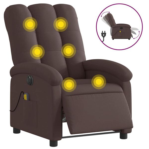 vidaXL Fauteuil de massage inclinable &eacute;lectrique Marron fonc&eacute; Tissu