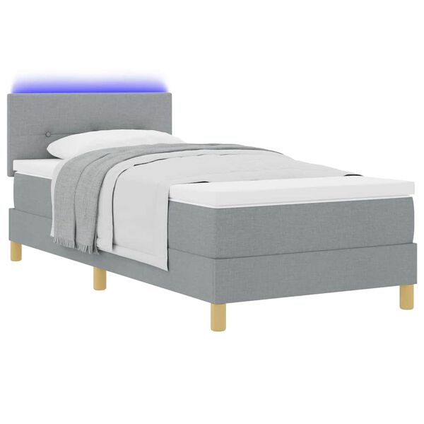 vidaXL Lit &agrave; ressort LED avec matelas Gris clair 90 x 200 cm tissu