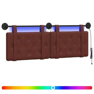vidaXL T&ecirc;te de lit suspendue Avec lumi&egrave;re LED Brun Brillant PU antique