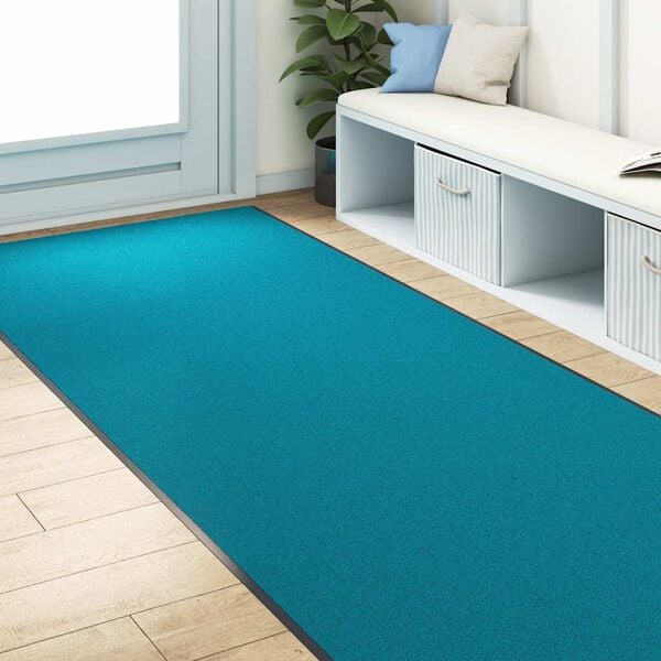 vidaXL Tapis d'entr&eacute;e Autre Cyan et Noir 120 x 350 cm Polyamide et PVC
