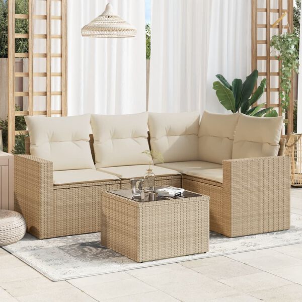 vidaXL Salon de jardin avec coussins 5 pcs beige r&eacute;sine tress&eacute;e