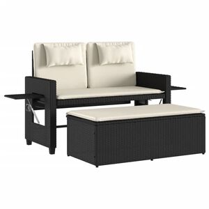 vidaXL Banc inclinable de jardin avec coussins noir r&eacute;sine tress&eacute;e