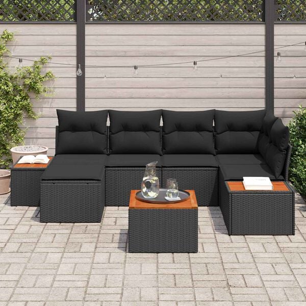 vidaXL Ensemble de canap&eacute; de jardin avec coussin 7 pcs Noir polyrotin