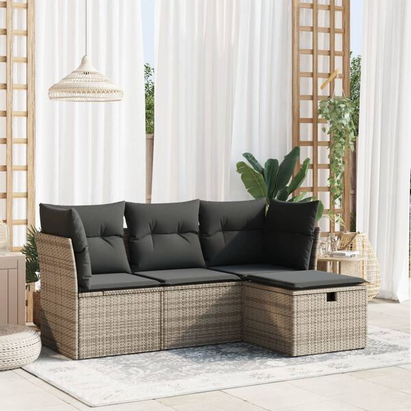 vidaXL Salon de jardin 4 pcs avec coussins gris r&eacute;sine tress&eacute;e