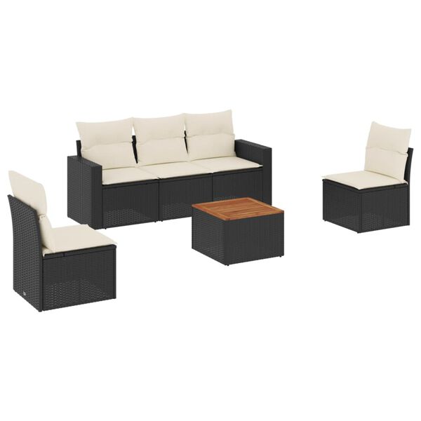 vidaXL Salon de jardin 6 pcs avec coussins noir r&eacute;sine tress&eacute;e