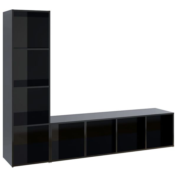 vidaXL Meubles TV 2pcs Noir brillant 142,5x35x36,5cm Bois d'ing&eacute;nierie