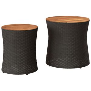 vidaXL Tables d'appoint de jardin 2 pcs dessus en bois noir poly rotin