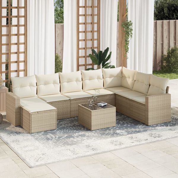 vidaXL Salon de jardin avec coussins 9 pcs beige r&eacute;sine tress&eacute;e