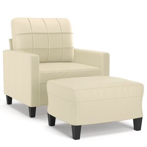 vidaXL Fauteuil avec repose-pied Cr&egrave;me 60 cm Similicuir