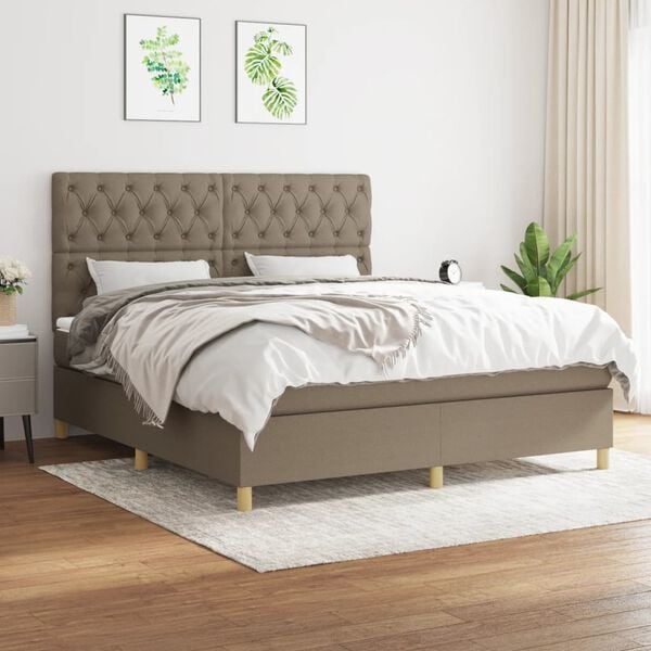 vidaXL Sommier &agrave; lattes de lit avec matelas Taupe 160x200 cm Tissu