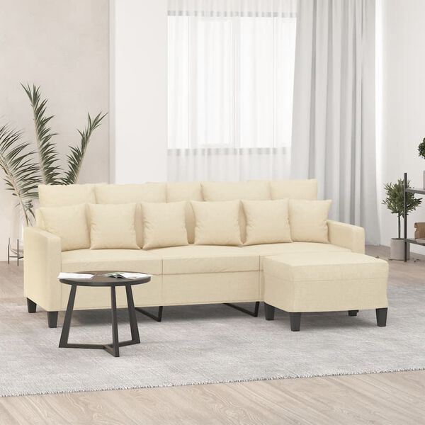 vidaXL Canap&eacute; &agrave; 3 places avec repose-pieds Cr&egrave;me 180 cm Tissu