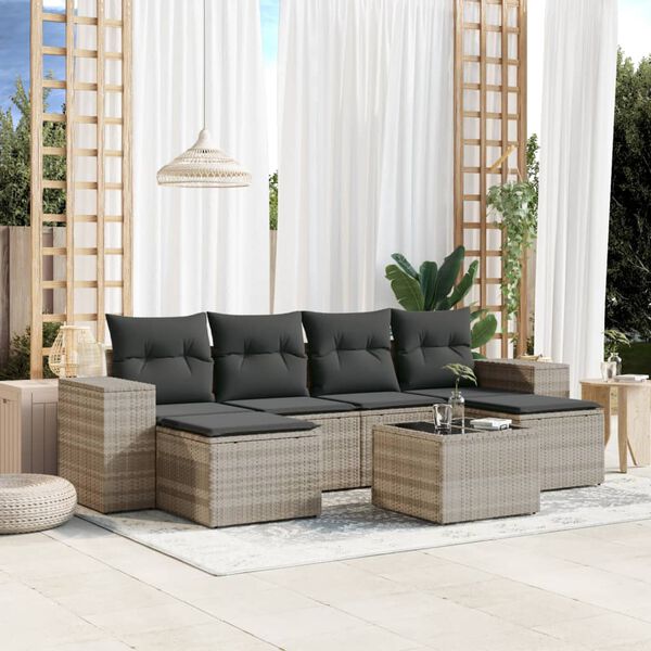 vidaXL Salon de jardin avec coussins 7 pcs gris clair r&eacute;sine tress&eacute;e