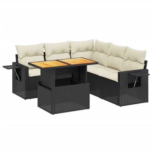 vidaXL Salon de jardin 6 pcs avec coussins noir r&eacute;sine tress&eacute;e