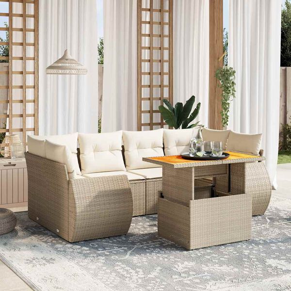 vidaXL Salon de jardin avec coussins 7 pcs beige r&eacute;sine tress&eacute;e