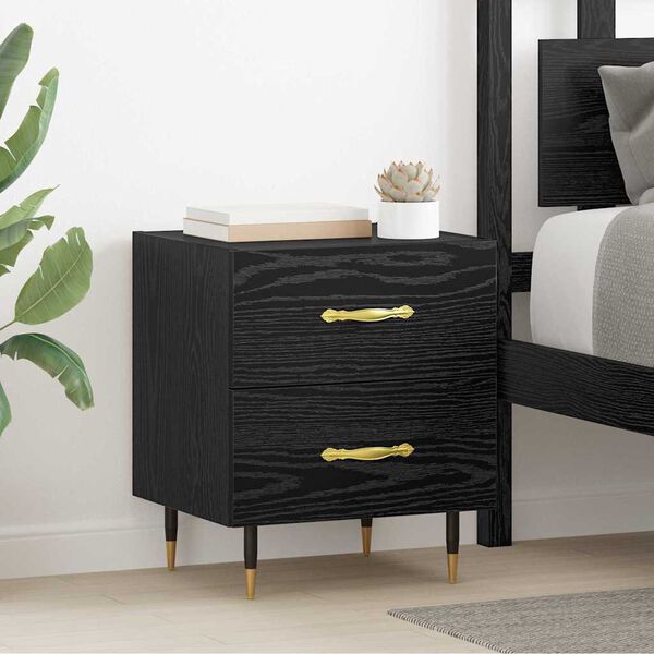 vidaXL Cabinet de chevet avec tiroir Ch&ecirc;ne noir 40 x 35 x 47,5 cm