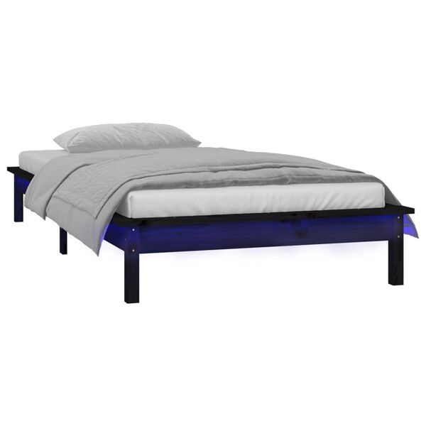 vidaXL Cadre de lit à LED sans matelas noir 75x190 cm bois massif