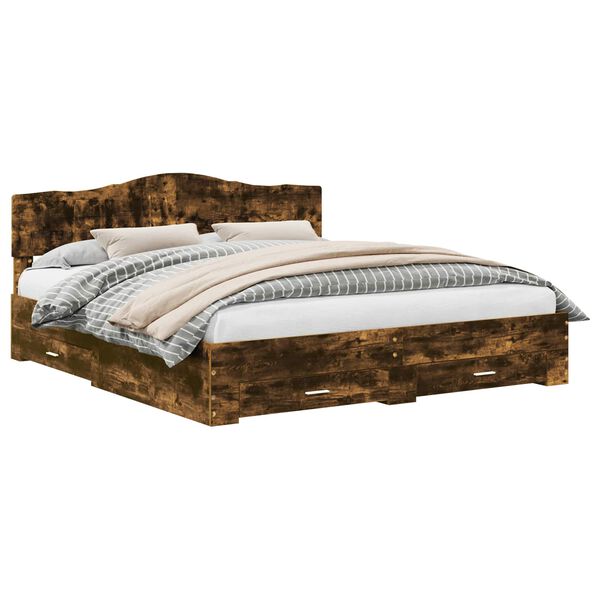 vidaXL Cadre de lit Ch&ecirc;ne fum&eacute; 200 x 200 cm Bois d'ing&eacute;nierie