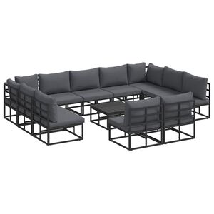 vidaXL Ensemble de canap&eacute; de jardin avec coussin 12 pcs Noir Aluminium