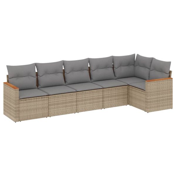 vidaXL Salon de jardin avec coussins 6 pcs beige r&eacute;sine tress&eacute;e