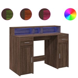 vidaXL Bureau et lumi&egrave;res LED ch&ecirc;ne marron bois d'ing&eacute;nierie