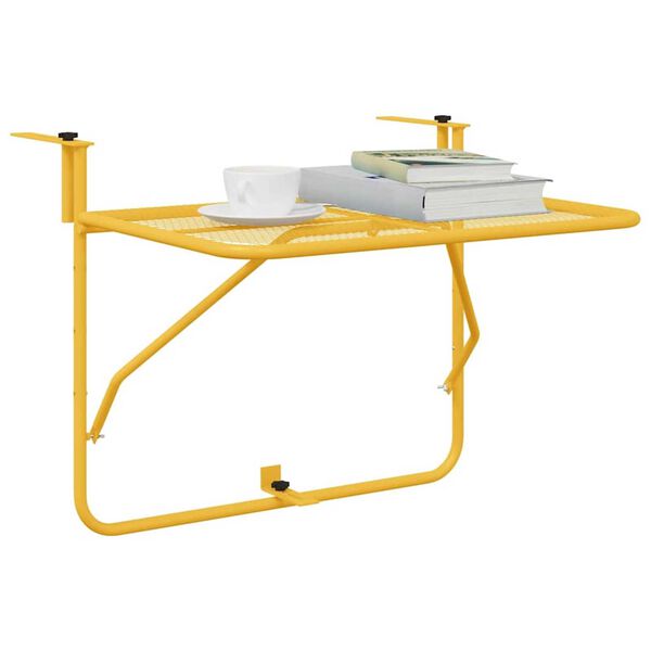 vidaXL Table Suspendue de Balcon Moutarde 60 x 39 x 65 cm Acier