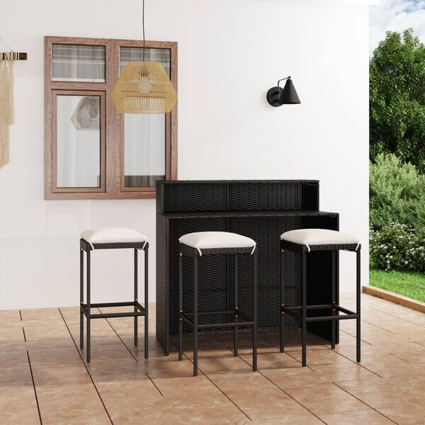 vidaXL Ensemble de bar de jardin avec coussins 4 pcs Noir