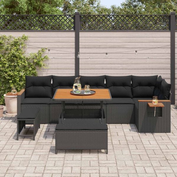 vidaXL Ensemble de canap&eacute; de jardin avec coussin 9 pcs Noir