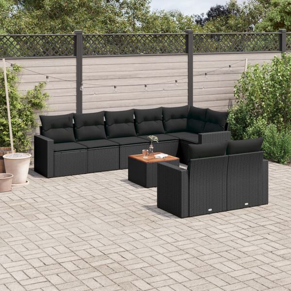 vidaXL Salon de jardin 9 pcs avec coussins noir r&eacute;sine tress&eacute;e
